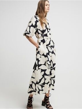 NWOT Ellen Tracy Black & Cream Floral Midi Dress - Size L